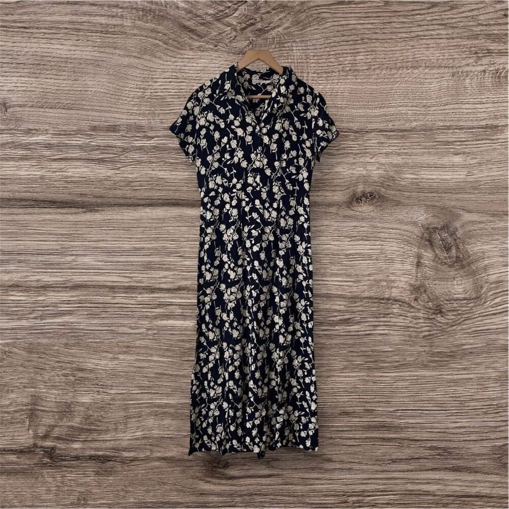 Putumayo Vintage Rayon Maxi Dress 1990s Black Tan Floral Sz M